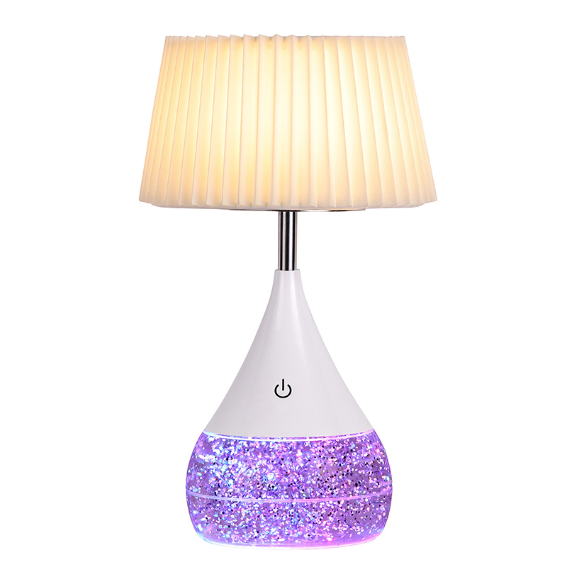 فیبرک شیڈ کے ساتھ Glitter Liquid LED ڈیسک لیمپ